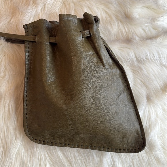 Mid Century Modern Olive Green Leather Asymmetrical Bag - Picture 11 of 11